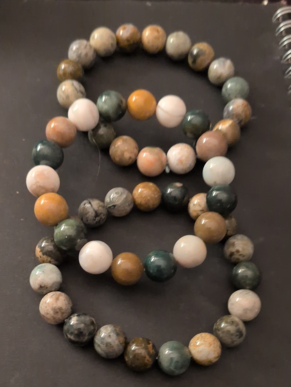 Multicolor Natural Stone Beaded Stretch Bracelet - Green, White, Tan